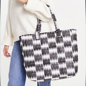 UGG Ellory Puff Tote Shoulder Bag Black & White Allover Wavelength Print NWOT